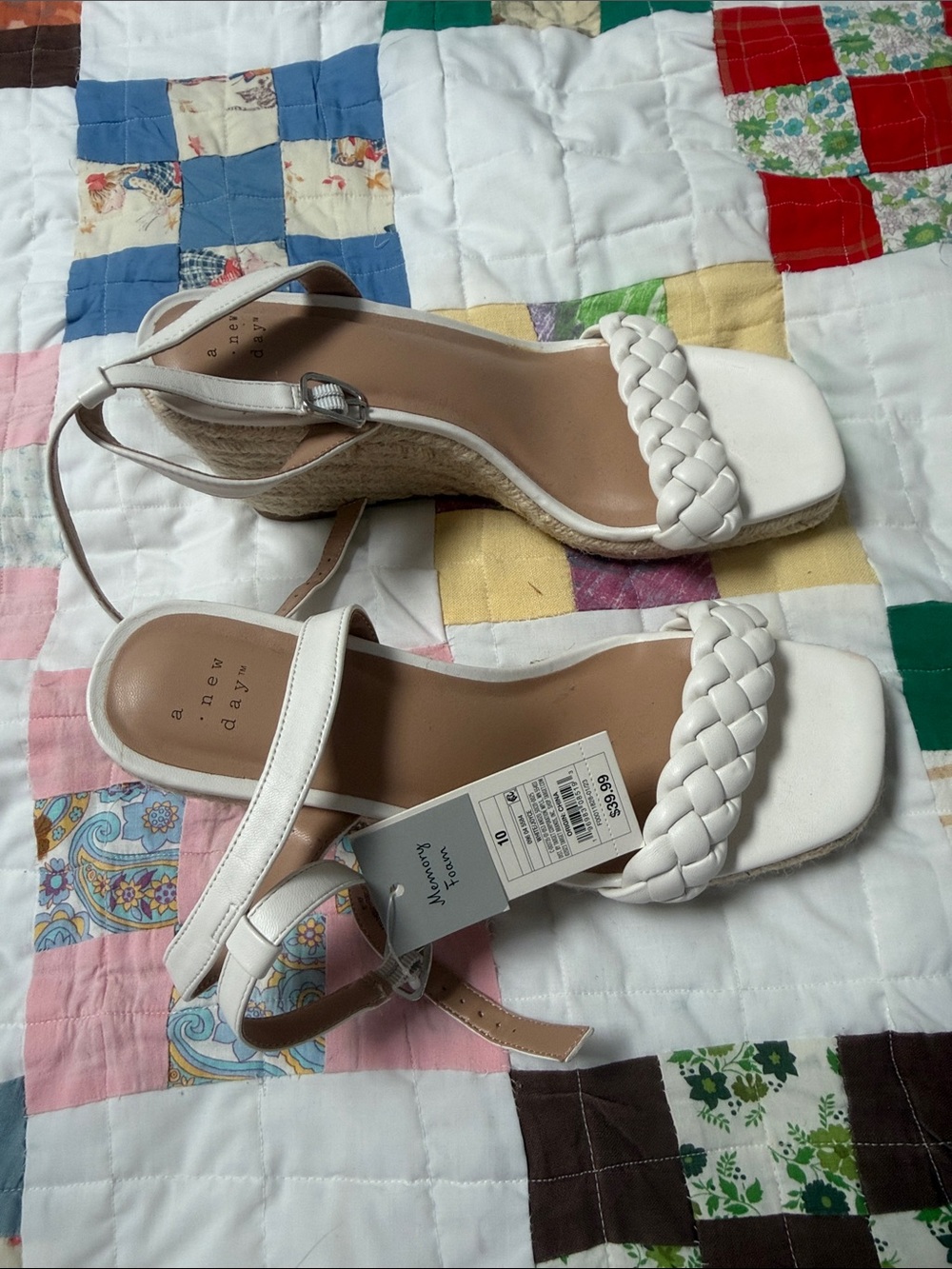 a new day White Braided Espadrille Wedge Sandals